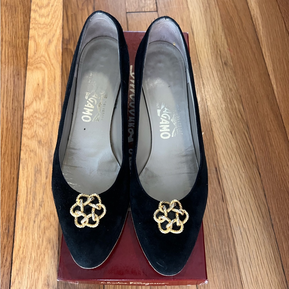 Vintage Ferragamo Black Suede Shoes size 7.5
